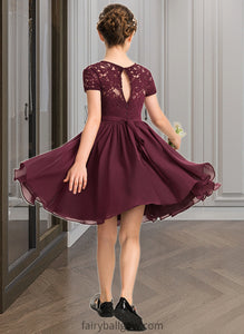 Veronica A-Line Scoop Neck Knee-Length Chiffon Lace Junior Bridesmaid Dress With Bow(s) XXCP0013339