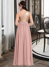 Load image into Gallery viewer, Kathryn A-Line One-Shoulder Floor-Length Chiffon Junior Bridesmaid Dress With Ruffle XXCP0013340