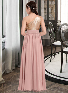 Kathryn A-Line One-Shoulder Floor-Length Chiffon Junior Bridesmaid Dress With Ruffle XXCP0013340