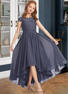 Susanna A-Line Scoop Neck Asymmetrical Chiffon Lace Junior Bridesmaid Dress XXCP0013341