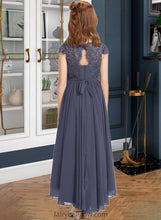 Load image into Gallery viewer, Susanna A-Line Scoop Neck Asymmetrical Chiffon Lace Junior Bridesmaid Dress XXCP0013341