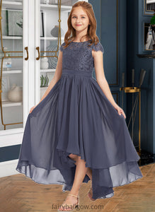 Susanna A-Line Scoop Neck Asymmetrical Chiffon Lace Junior Bridesmaid Dress XXCP0013341