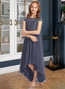 Susanna A-Line Scoop Neck Asymmetrical Chiffon Lace Junior Bridesmaid Dress XXCP0013341