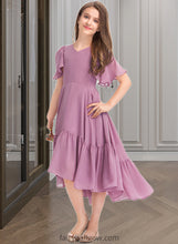 Load image into Gallery viewer, Giada A-Line V-neck Asymmetrical Chiffon Junior Bridesmaid Dress With Cascading Ruffles XXCP0013342