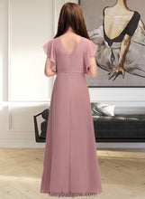 Load image into Gallery viewer, Riya A-Line V-neck Floor-Length Chiffon Junior Bridesmaid Dress With Cascading Ruffles XXCP0013343