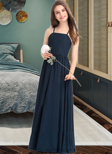 Nicole A-Line Square Neckline Floor-Length Chiffon Junior Bridesmaid Dress With Bow(s) XXCP0013345