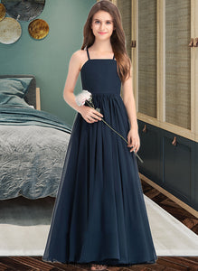 Nicole A-Line Square Neckline Floor-Length Chiffon Junior Bridesmaid Dress With Bow(s) XXCP0013345