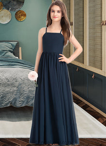 Nicole A-Line Square Neckline Floor-Length Chiffon Junior Bridesmaid Dress With Bow(s) XXCP0013345