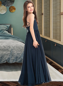 Nicole A-Line Square Neckline Floor-Length Chiffon Junior Bridesmaid Dress With Bow(s) XXCP0013345