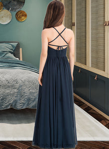 Nicole A-Line Square Neckline Floor-Length Chiffon Junior Bridesmaid Dress With Bow(s) XXCP0013345