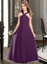 Load image into Gallery viewer, Karlie A-Line V-neck Floor-Length Chiffon Junior Bridesmaid Dress XXCP0013346