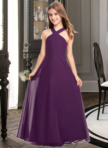 Karlie A-Line V-neck Floor-Length Chiffon Junior Bridesmaid Dress XXCP0013346