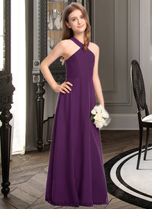 Karlie A-Line V-neck Floor-Length Chiffon Junior Bridesmaid Dress XXCP0013346