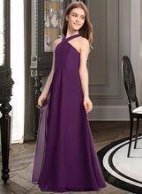 Load image into Gallery viewer, Karlie A-Line V-neck Floor-Length Chiffon Junior Bridesmaid Dress XXCP0013346