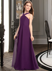 Karlie A-Line V-neck Floor-Length Chiffon Junior Bridesmaid Dress XXCP0013346