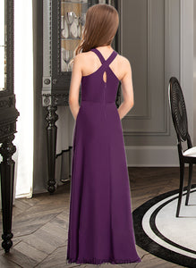 Karlie A-Line V-neck Floor-Length Chiffon Junior Bridesmaid Dress XXCP0013346