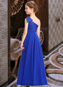 Amaris A-Line One-Shoulder Floor-Length Chiffon Charmeuse Junior Bridesmaid Dress With Ruffle XXCP0013347