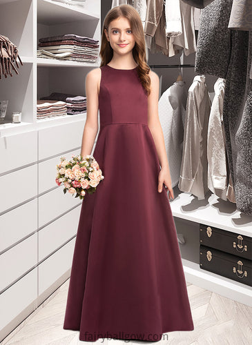 Magdalena A-Line Scoop Neck Floor-Length Satin Junior Bridesmaid Dress XXCP0013348