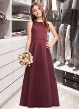 Load image into Gallery viewer, Magdalena A-Line Scoop Neck Floor-Length Satin Junior Bridesmaid Dress XXCP0013348