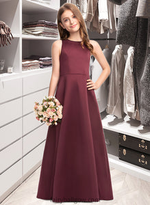 Magdalena A-Line Scoop Neck Floor-Length Satin Junior Bridesmaid Dress XXCP0013348