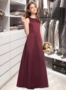 Magdalena A-Line Scoop Neck Floor-Length Satin Junior Bridesmaid Dress XXCP0013348