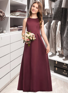 Magdalena A-Line Scoop Neck Floor-Length Satin Junior Bridesmaid Dress XXCP0013348