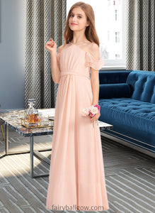 Daisy A-Line V-neck Floor-Length Chiffon Junior Bridesmaid Dress With Ruffle Bow(s) XXCP0013349