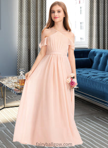 Daisy A-Line V-neck Floor-Length Chiffon Junior Bridesmaid Dress With Ruffle Bow(s) XXCP0013349