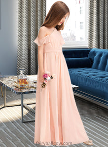 Daisy A-Line V-neck Floor-Length Chiffon Junior Bridesmaid Dress With Ruffle Bow(s) XXCP0013349