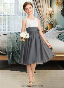 Gisselle A-Line Scoop Neck Knee-Length Chiffon Junior Bridesmaid Dress With Ruffle Flower(s) XXCP0013350