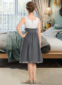 Gisselle A-Line Scoop Neck Knee-Length Chiffon Junior Bridesmaid Dress With Ruffle Flower(s) XXCP0013350