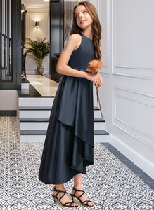 Mignon A-Line Scoop Neck Asymmetrical Satin Junior Bridesmaid Dress With Cascading Ruffles XXCP0013352