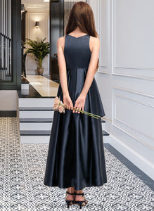 Mignon A-Line Scoop Neck Asymmetrical Satin Junior Bridesmaid Dress With Cascading Ruffles XXCP0013352