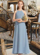 Load image into Gallery viewer, Mabel A-Line Scoop Neck Floor-Length Chiffon Junior Bridesmaid Dress With Ruffle XXCP0013353