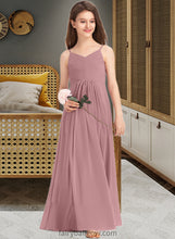 Load image into Gallery viewer, Nadia A-Line V-neck Floor-Length Chiffon Junior Bridesmaid Dress With Ruffle XXCP0013354