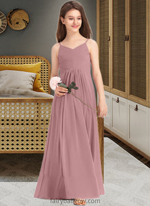 Nadia A-Line V-neck Floor-Length Chiffon Junior Bridesmaid Dress With Ruffle XXCP0013354