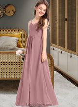 Load image into Gallery viewer, Nadia A-Line V-neck Floor-Length Chiffon Junior Bridesmaid Dress With Ruffle XXCP0013354