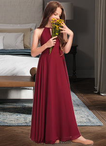 Cassie A-Line Scoop Neck Floor-Length Chiffon Junior Bridesmaid Dress XXCP0013357