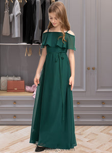 Gracelyn A-Line Off-the-Shoulder Floor-Length Chiffon Junior Bridesmaid Dress With Bow(s) XXCP0013359