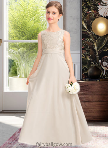 Giovanna A-Line Scoop Neck Floor-Length Chiffon Lace Junior Bridesmaid Dress With Ruffle XXCP0013360