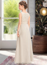 Load image into Gallery viewer, Giovanna A-Line Scoop Neck Floor-Length Chiffon Lace Junior Bridesmaid Dress With Ruffle XXCP0013360