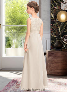 Giovanna A-Line Scoop Neck Floor-Length Chiffon Lace Junior Bridesmaid Dress With Ruffle XXCP0013360