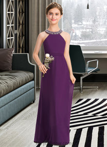 Melanie A-Line Scoop Neck Floor-Length Chiffon Junior Bridesmaid Dress With Beading Bow(s) XXCP0013361