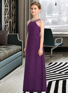 Melanie A-Line Scoop Neck Floor-Length Chiffon Junior Bridesmaid Dress With Beading Bow(s) XXCP0013361