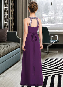 Melanie A-Line Scoop Neck Floor-Length Chiffon Junior Bridesmaid Dress With Beading Bow(s) XXCP0013361