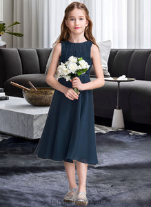 Amelia A-Line Scoop Neck Tea-Length Chiffon Junior Bridesmaid Dress With Ruffle XXCP0013362