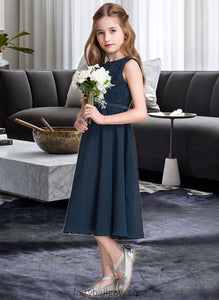 Amelia A-Line Scoop Neck Tea-Length Chiffon Junior Bridesmaid Dress With Ruffle XXCP0013362