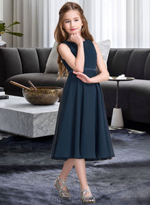 Amelia A-Line Scoop Neck Tea-Length Chiffon Junior Bridesmaid Dress With Ruffle XXCP0013362