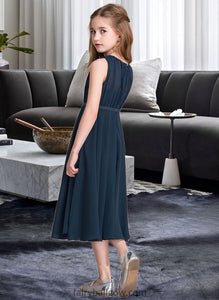 Amelia A-Line Scoop Neck Tea-Length Chiffon Junior Bridesmaid Dress With Ruffle XXCP0013362