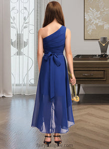 Silvia A-Line One-Shoulder Asymmetrical Chiffon Junior Bridesmaid Dress With Bow(s) Ruffles XXCP0013363